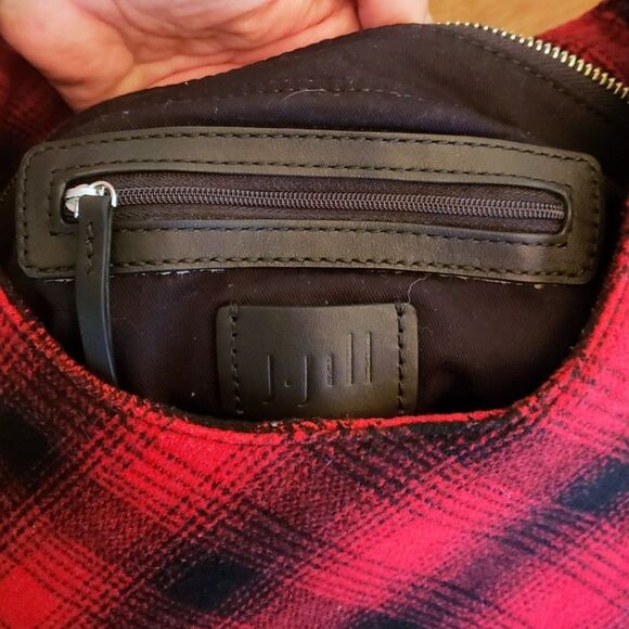 j. jill Hobo Bag Red & Black Buffalo Plaid Wool Blend Leather Strap - Picture 6 of 8